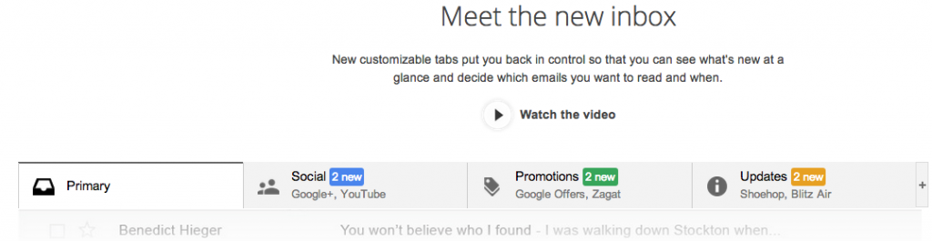 New default categories from Google to presort your email. 