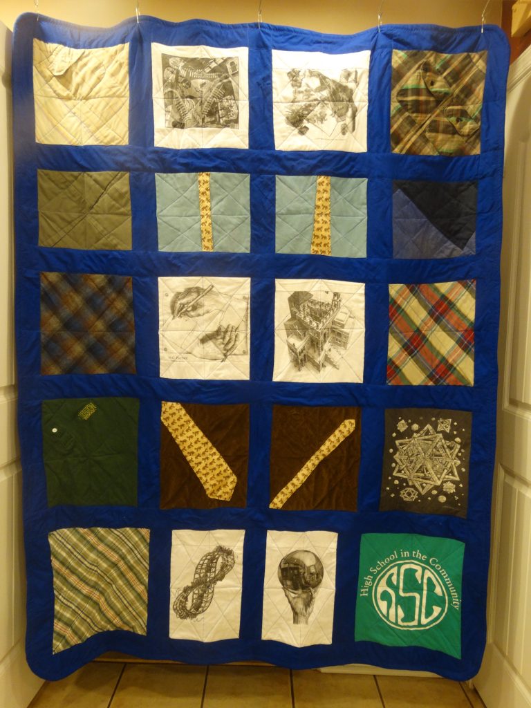 My memory quilt. Royal blue was one of my father's favorite colors. 